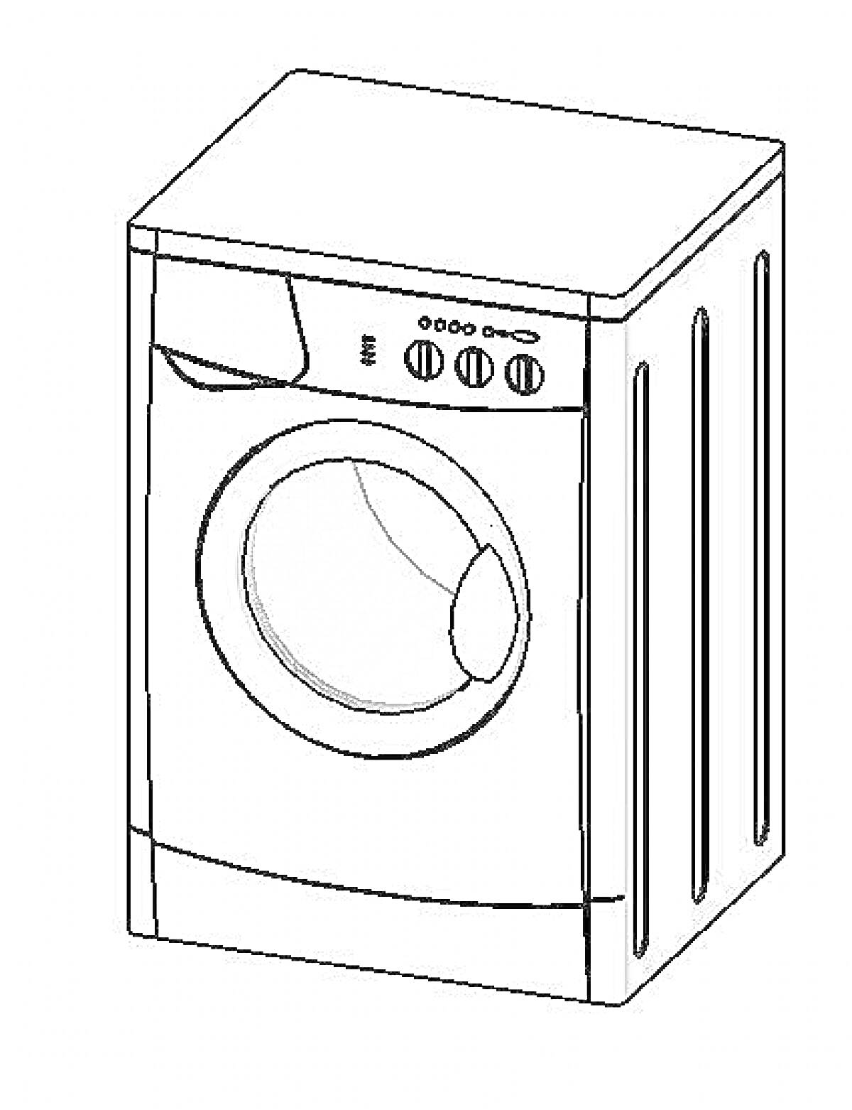 На раскраске изображено: Стиральная машина, Бытовая техника, Панель управления, Стирка