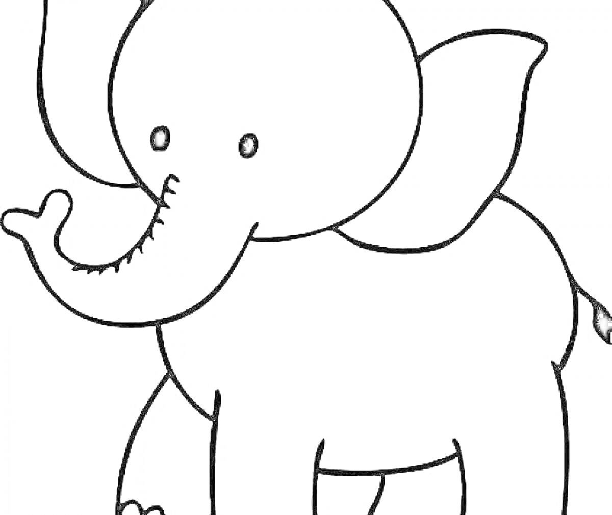 На раскраске изображено: Слон, Хобот, Уши, Хвост, Для детей, Животные