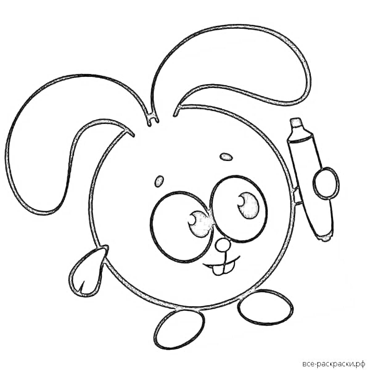 Раскраска Малышарик с ушками, держащий фломастер