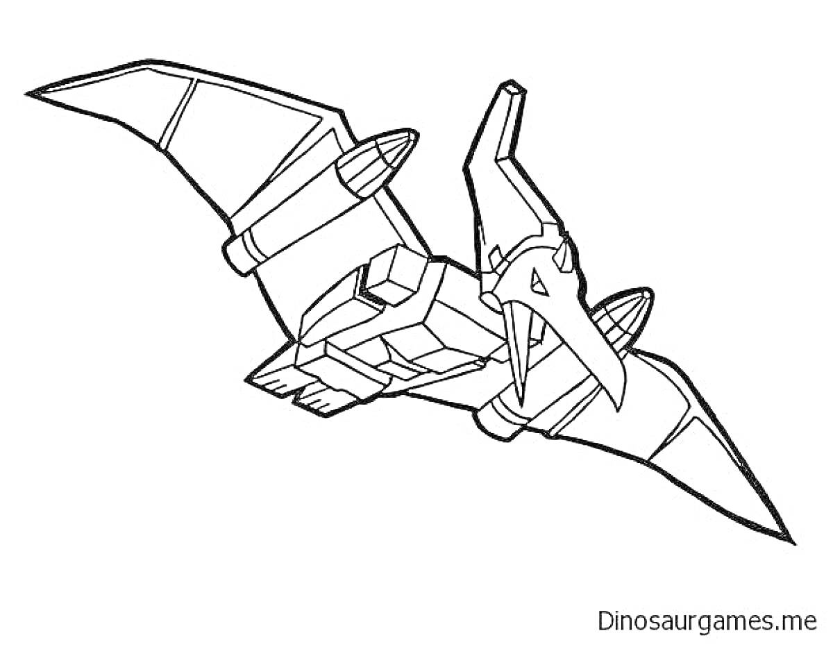 Раскраска Птерозавр-скричер с ракетами на крыльях