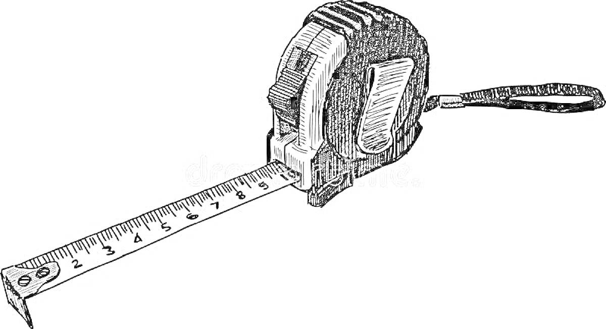 На раскраске изображено: Рулетка, Измерительный инструмент, Строительство, Ремонт, Линейка, Инструмент