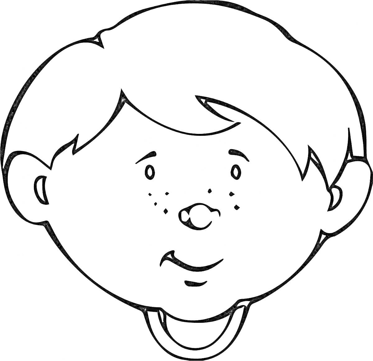 На раскраске изображено: Лицо, Мальчик, Веснушки, Короткие волосы, Ошейник, Контурные рисунки