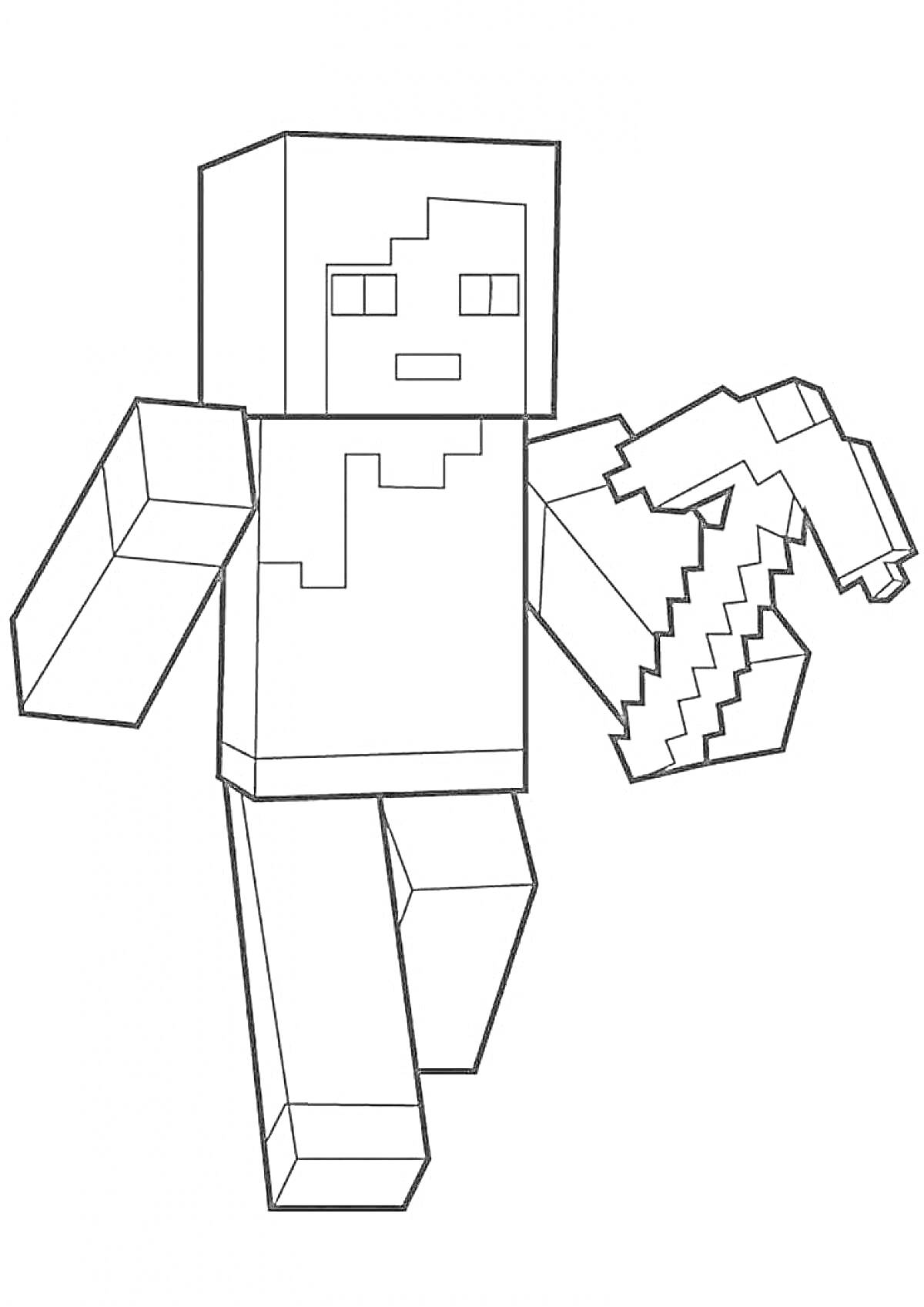Стиллизованный персонаж из Minecraft с киркой