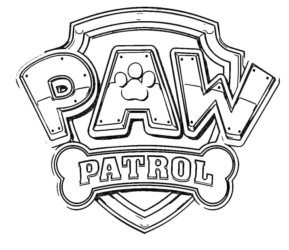 Раскраска PAW Patrol с большой собачьей лапой в букве 