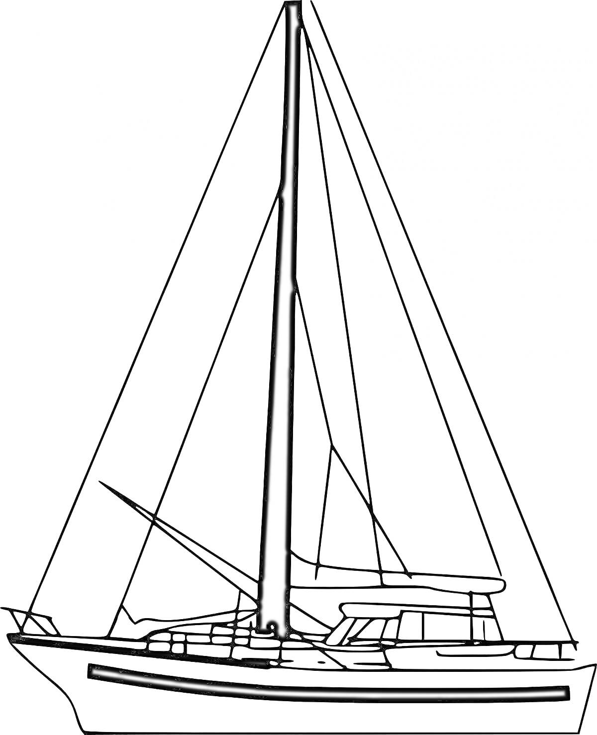 Раскраска Парусная яхта с двумя мачтами и кабинками