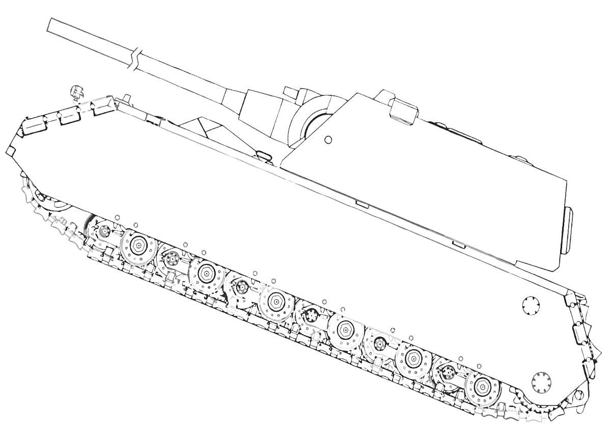 Раскраска Танк с гусеницами и пушкой по точкам