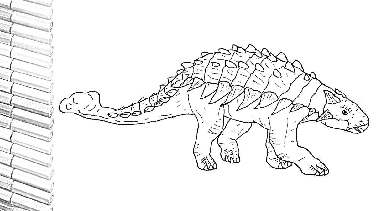 На раскраске изображено: Анкилозавр, Динозавр, Карандаши, Для детей, Животные, Древние животные