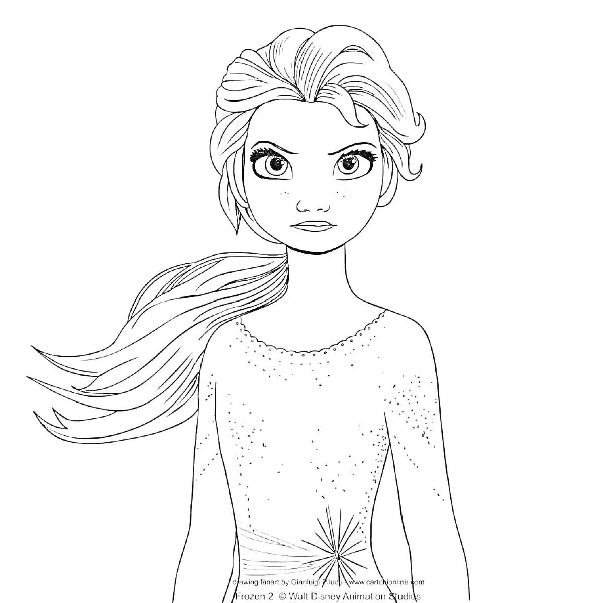 Раскраска Принцесса с длинными волосами в платье