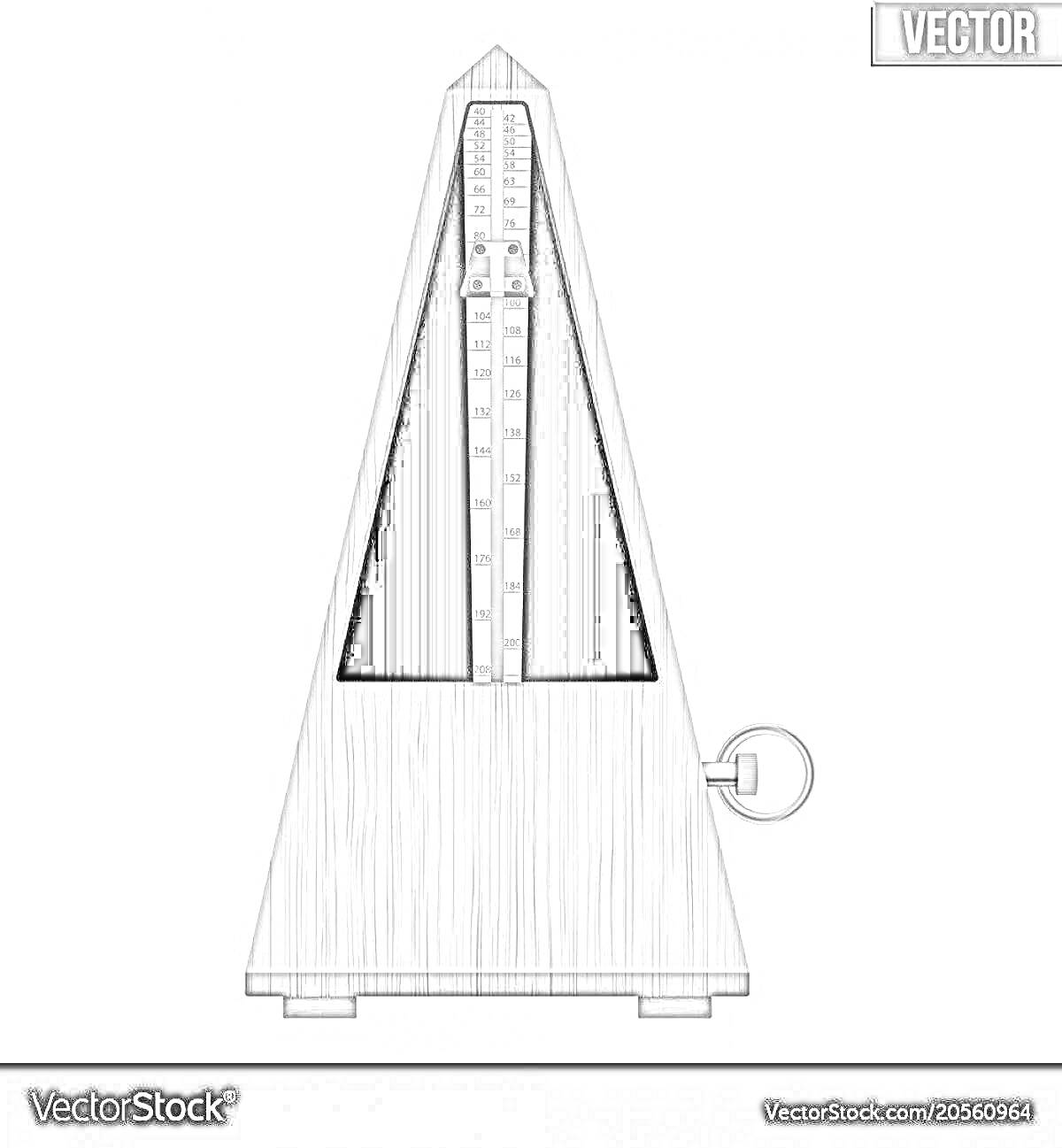 Раскраска Метроном пирамидальной формы с маятником и накруткой для настройки темпа