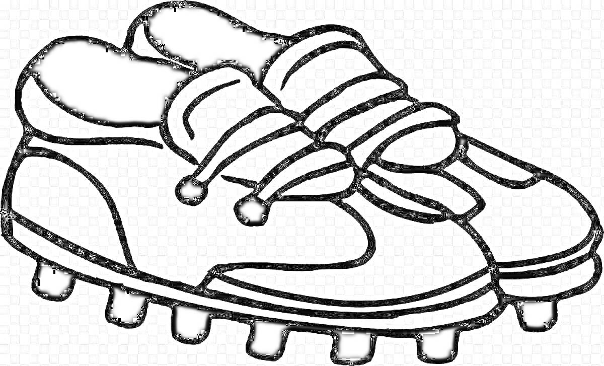 Раскраска Пара футбольных бутс с шнурками и шипами на подошве