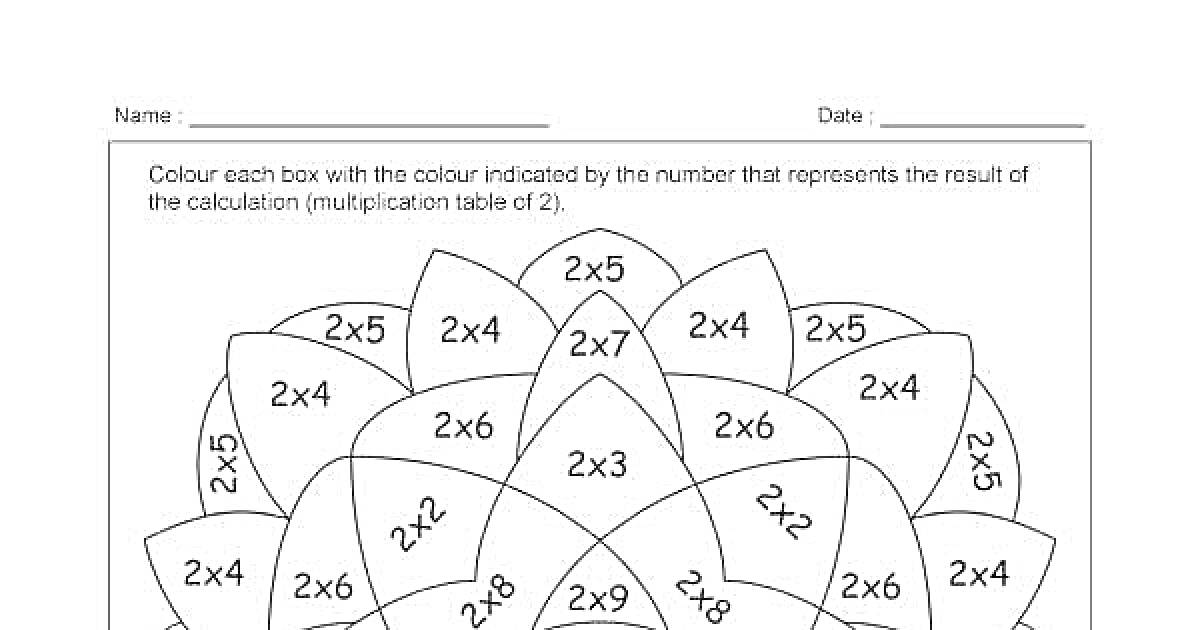 Раскраска Раскраска по математике - Таблица умножения на 2