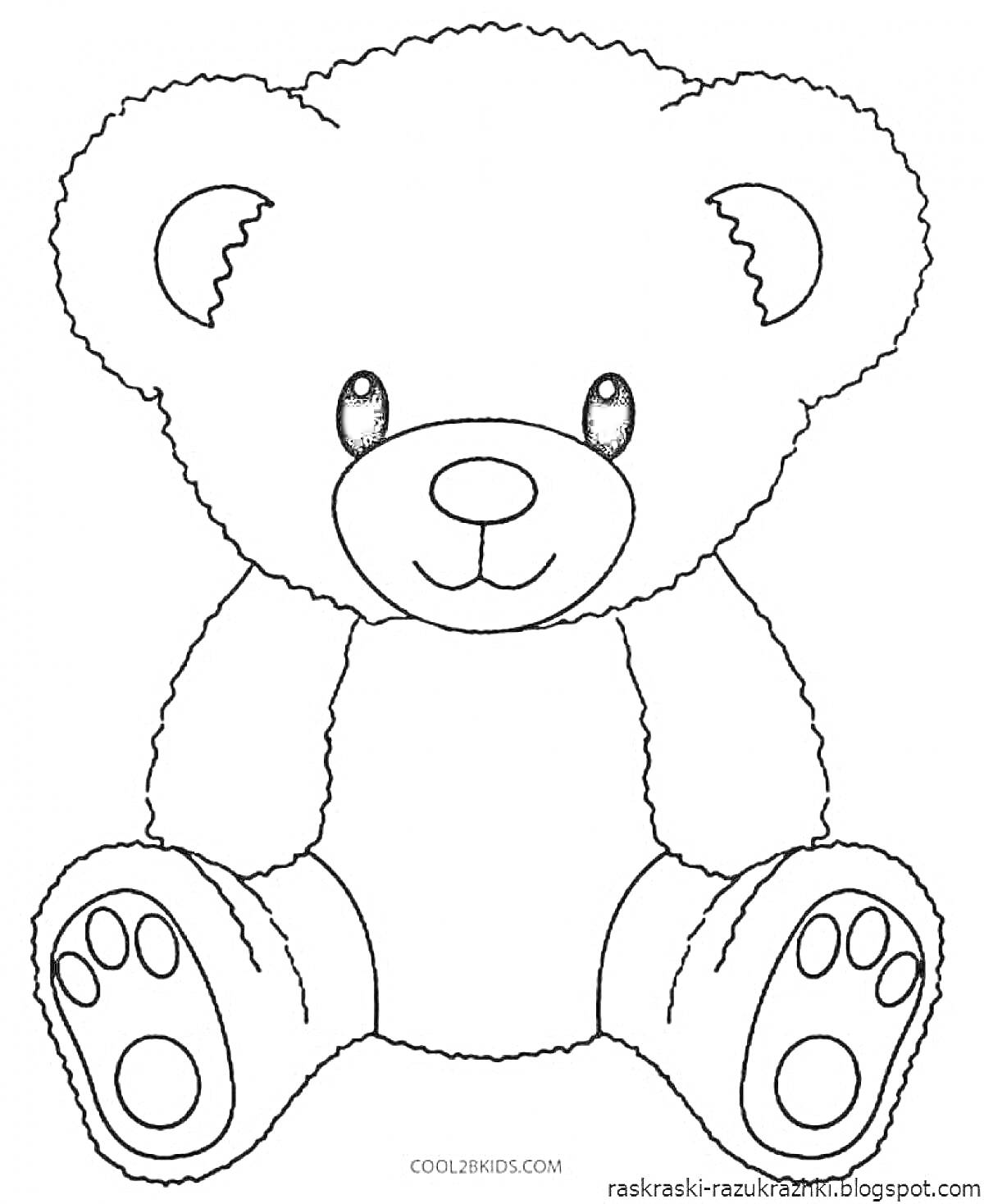На раскраске изображено: Малыш, Для детей, Игрушки, Лапы, Медведь, Плюшевый медведь, Пятна, Уши