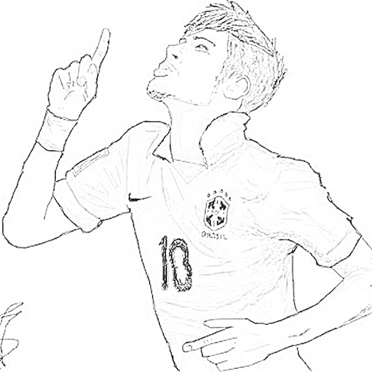 Футболист в форме сборной Бразилии с номером 10, поднимающий руки вверх