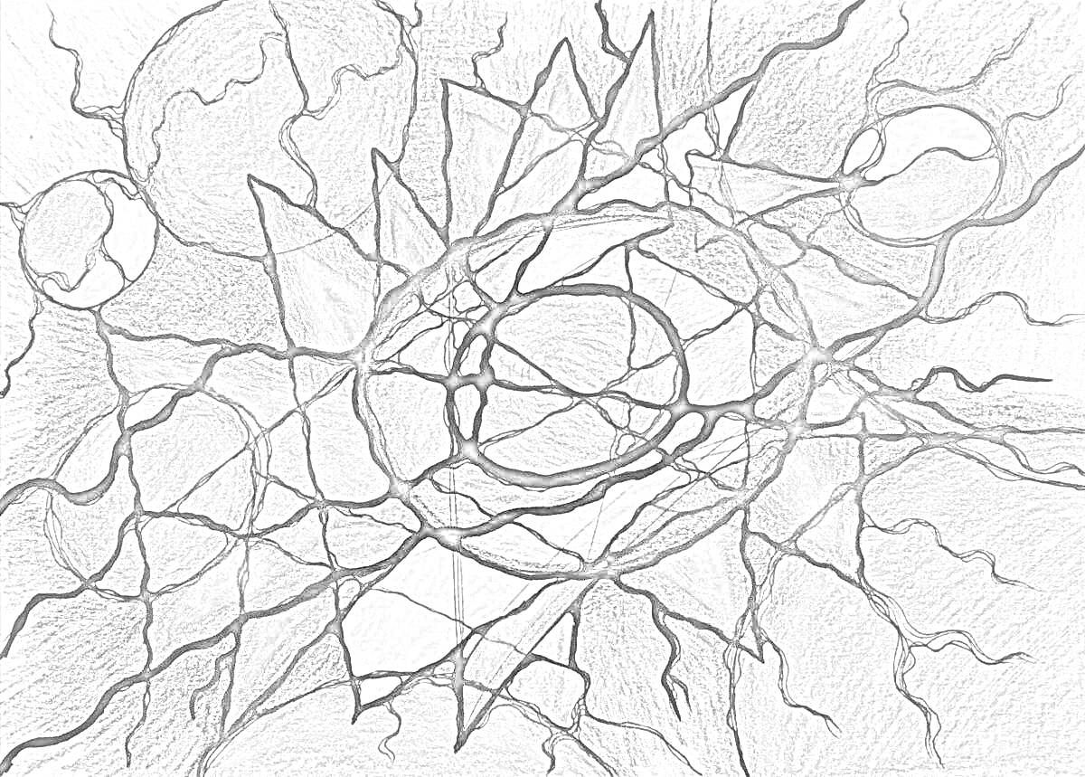 На раскраске изображено: Нейрографика, Для детей, Абстракция, Линии, Круги, Взрыв, Арт-терапия, Творчество