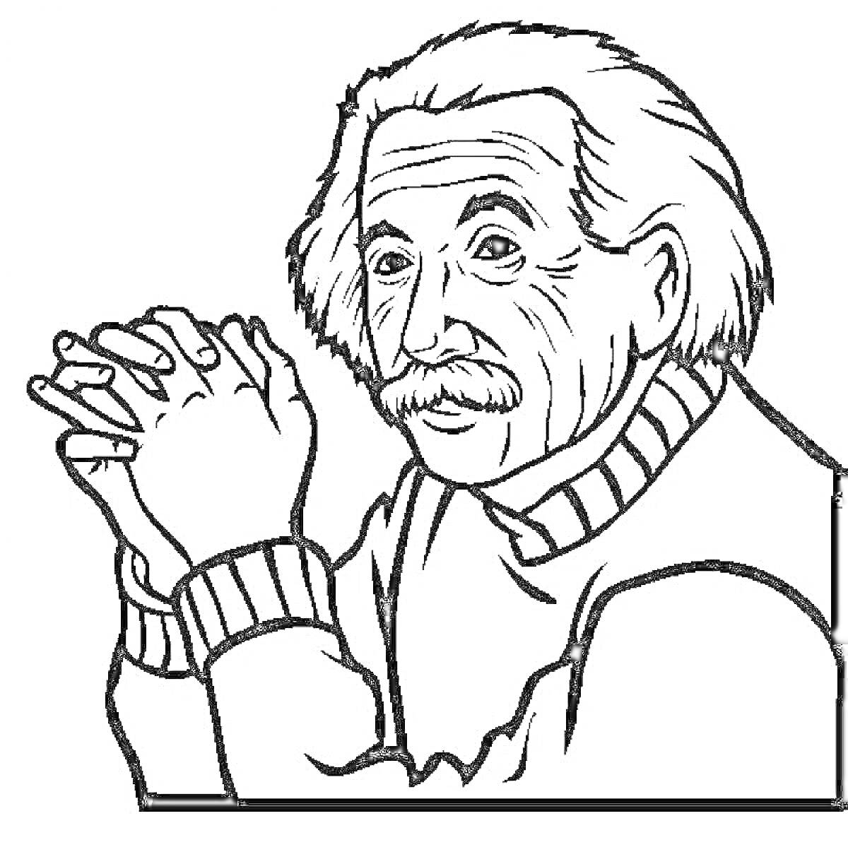 Раскраска Портрет ученого с усами и взъерошенными волосами в свитере