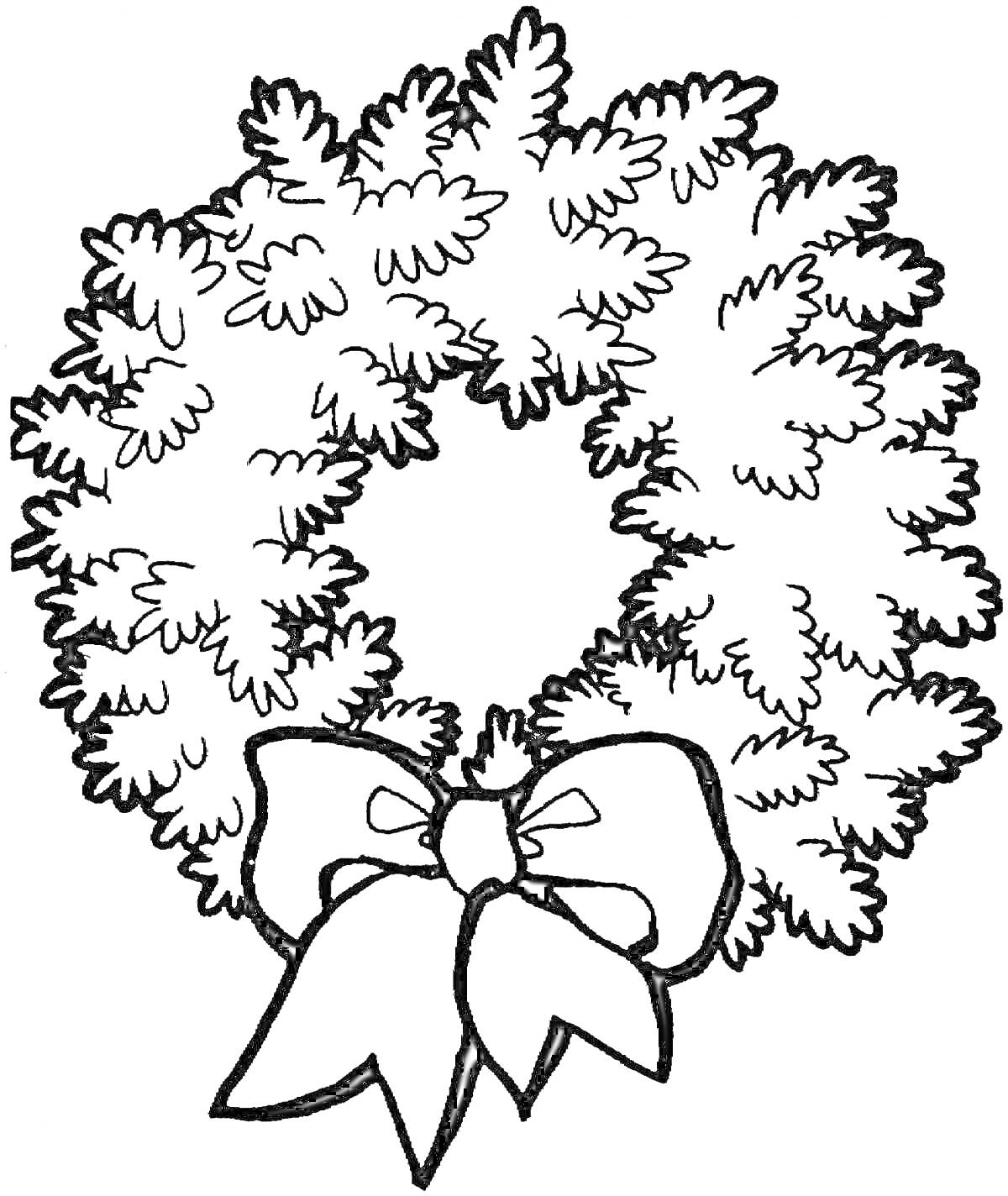 На раскраске изображено: Рождество, Венок, Бант