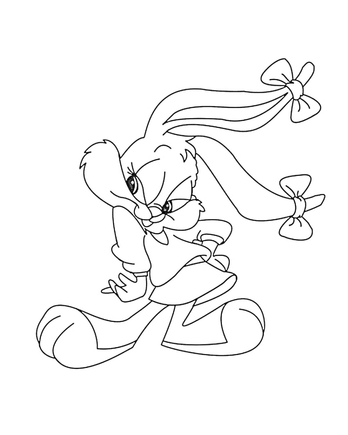 Раскраска Кролик с бантиками на ушах и одежде