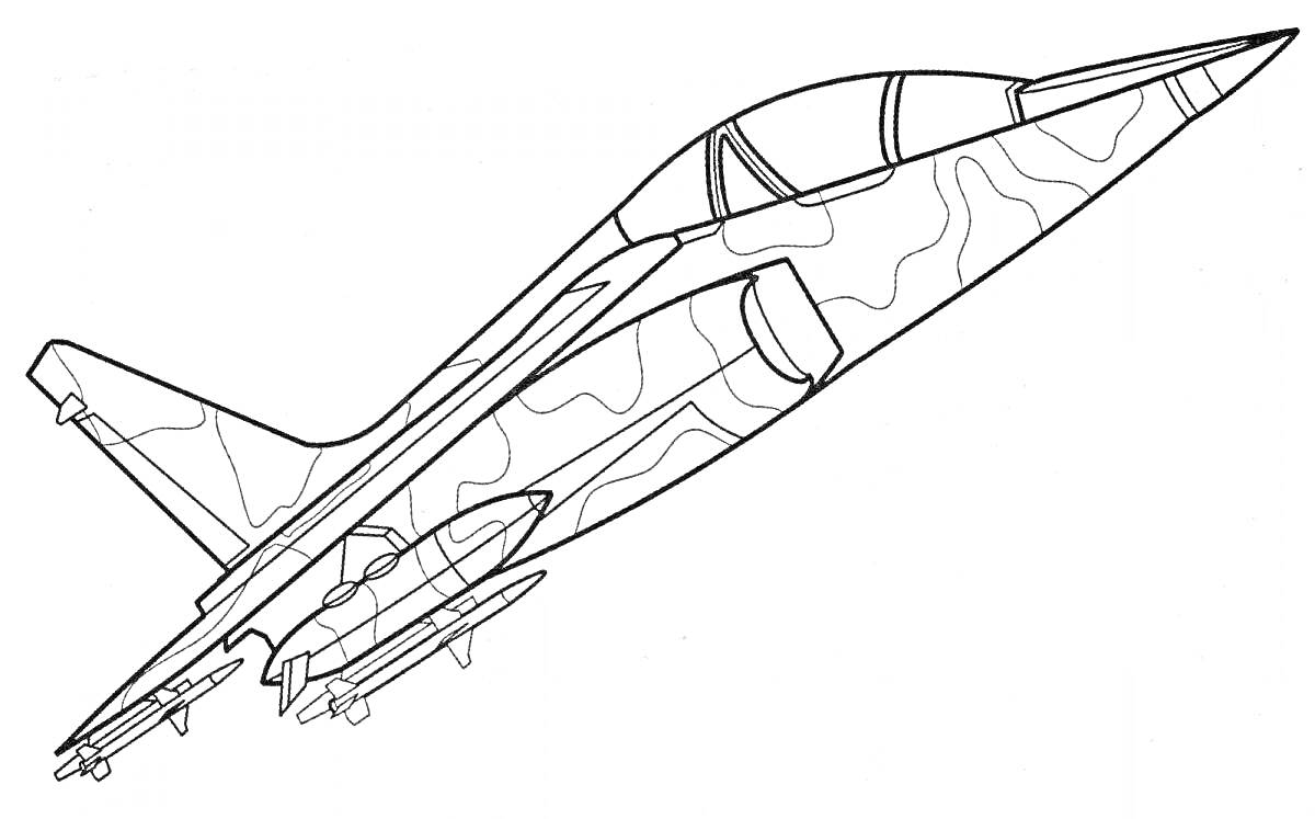 Раскраска Истребитель в камуфляже с вооружением