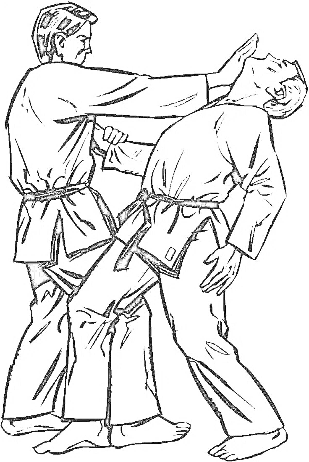 На раскраске изображено: Спорт, Боевые искусства, Бросок, Кимоно, Два человека, Борьба