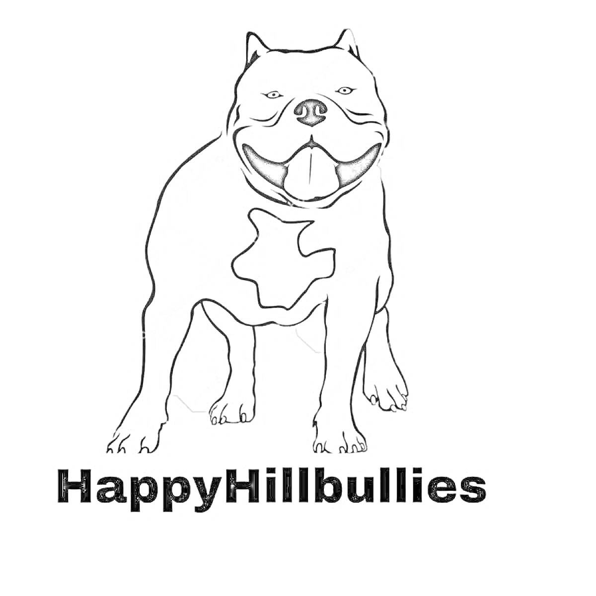 Раскраска Рисунок американского булли с надписью HappyHillbullies