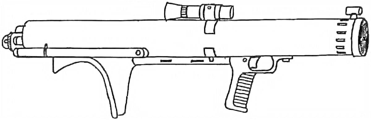 Раскраска Гранатомет с прицелом и пистолетной рукояткой