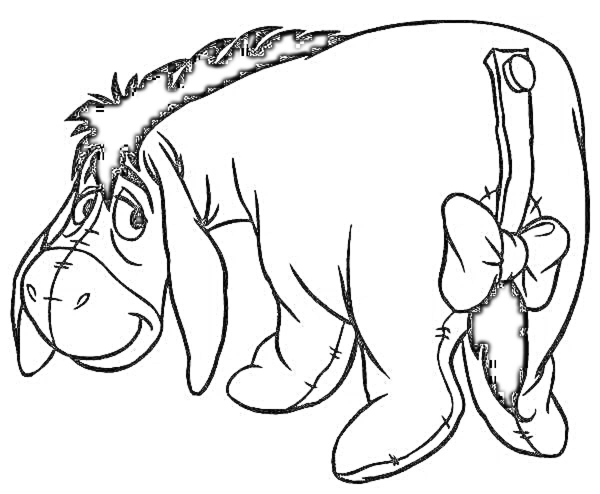 Раскраска Ослик Иа с отстегивающимся хвостом и бантиком