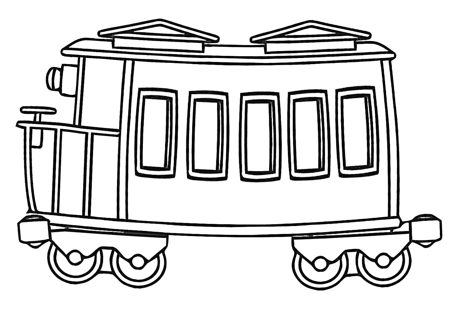 Раскраска Вагончик с окнами и колёсами