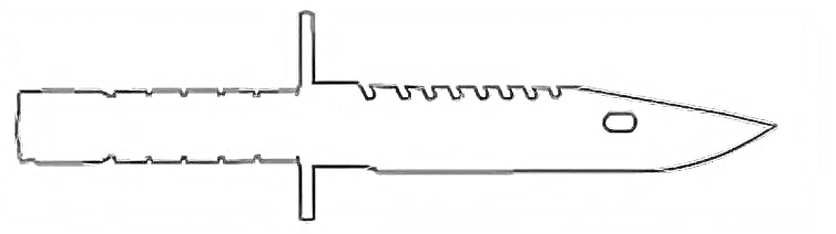 Раскраска Байонет М9 с засечками на лезвии и отверстием ближе к острию