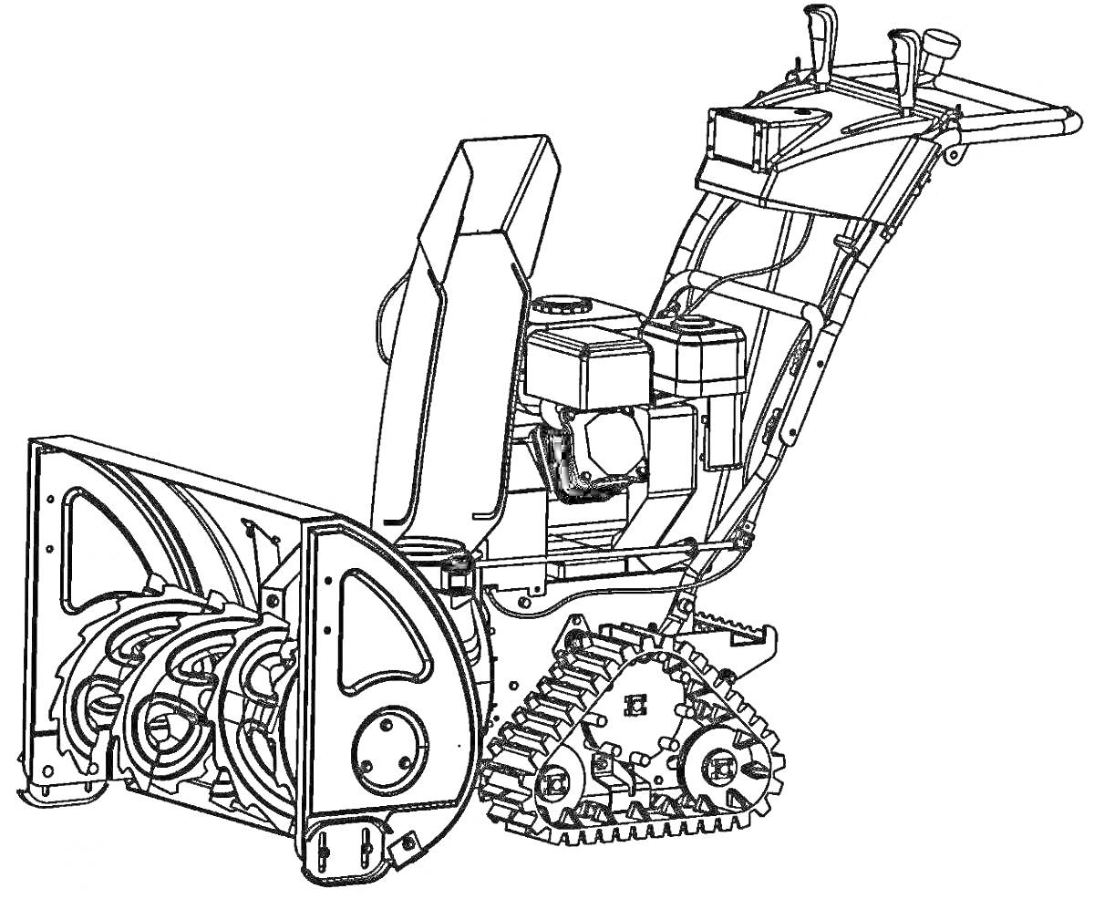 Раскраска Снегоуборочная машина с гусеницами и роторным механизмом