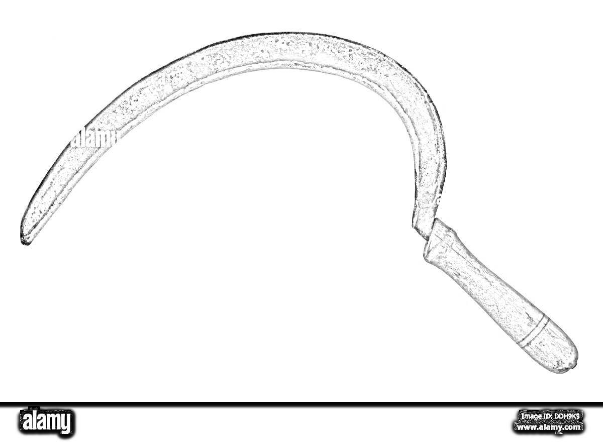 На раскраске изображено: Серп, Инструмент, Деревянная ручка
