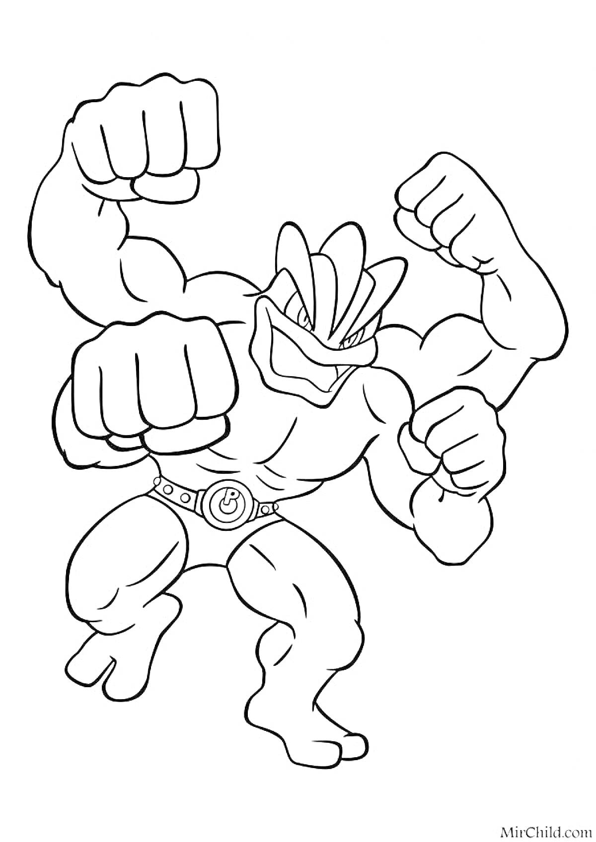 Боец Гуджитсу с четырьмя руками и мускулистым телом, в боевой позе