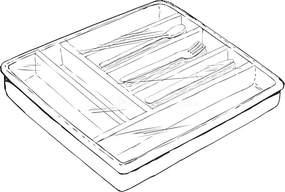 Раскраска Органайзер для столовых приборов с ложками, вилками и ножами