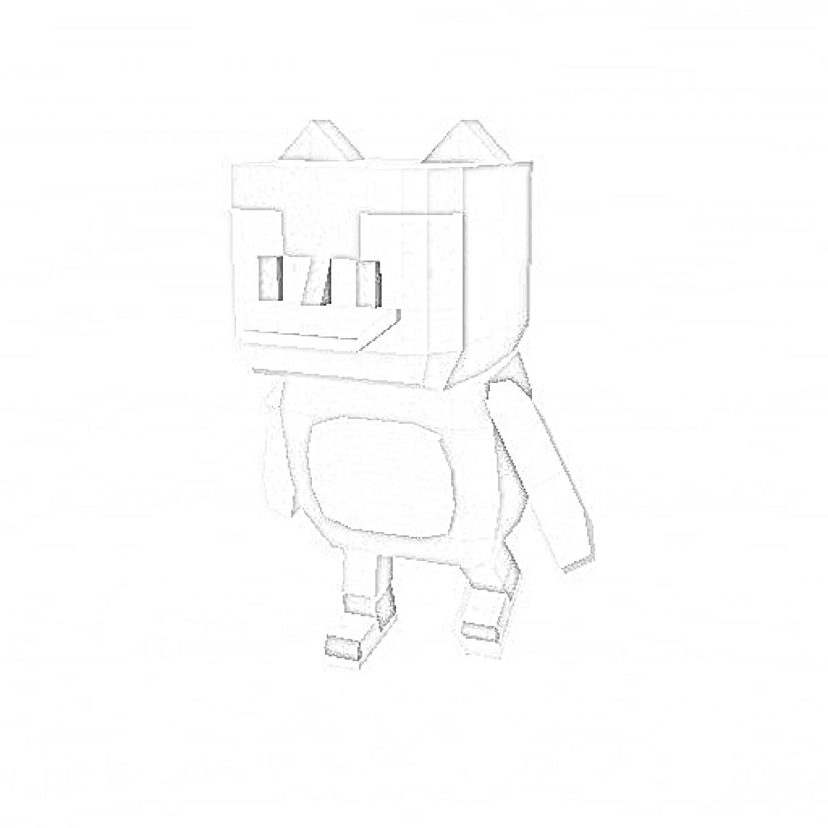 Раскраска Котоподобный персонаж Когама с квадратной головой и телом, стоящий на задних лапах