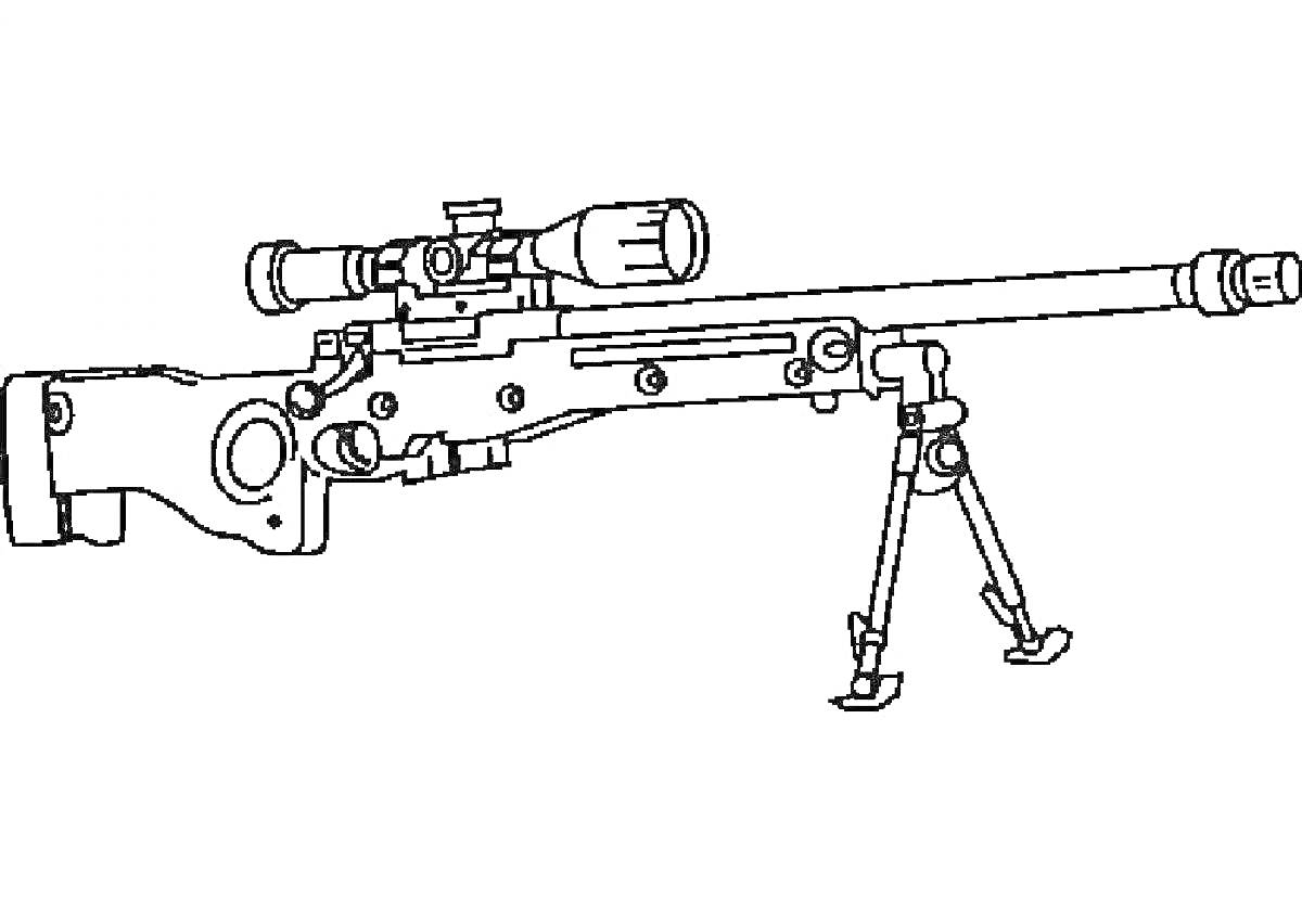 Раскраска Винтовка со снайперским прицелом и сошками