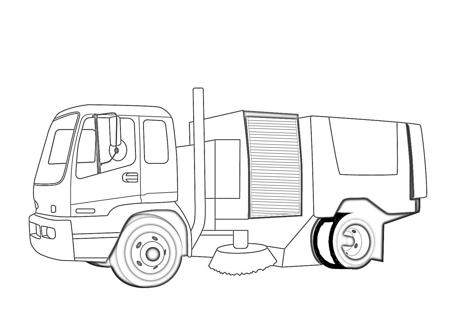 На раскраске изображено: Большие колеса, Автотранспорт, Спецтехника, Контурные рисунки