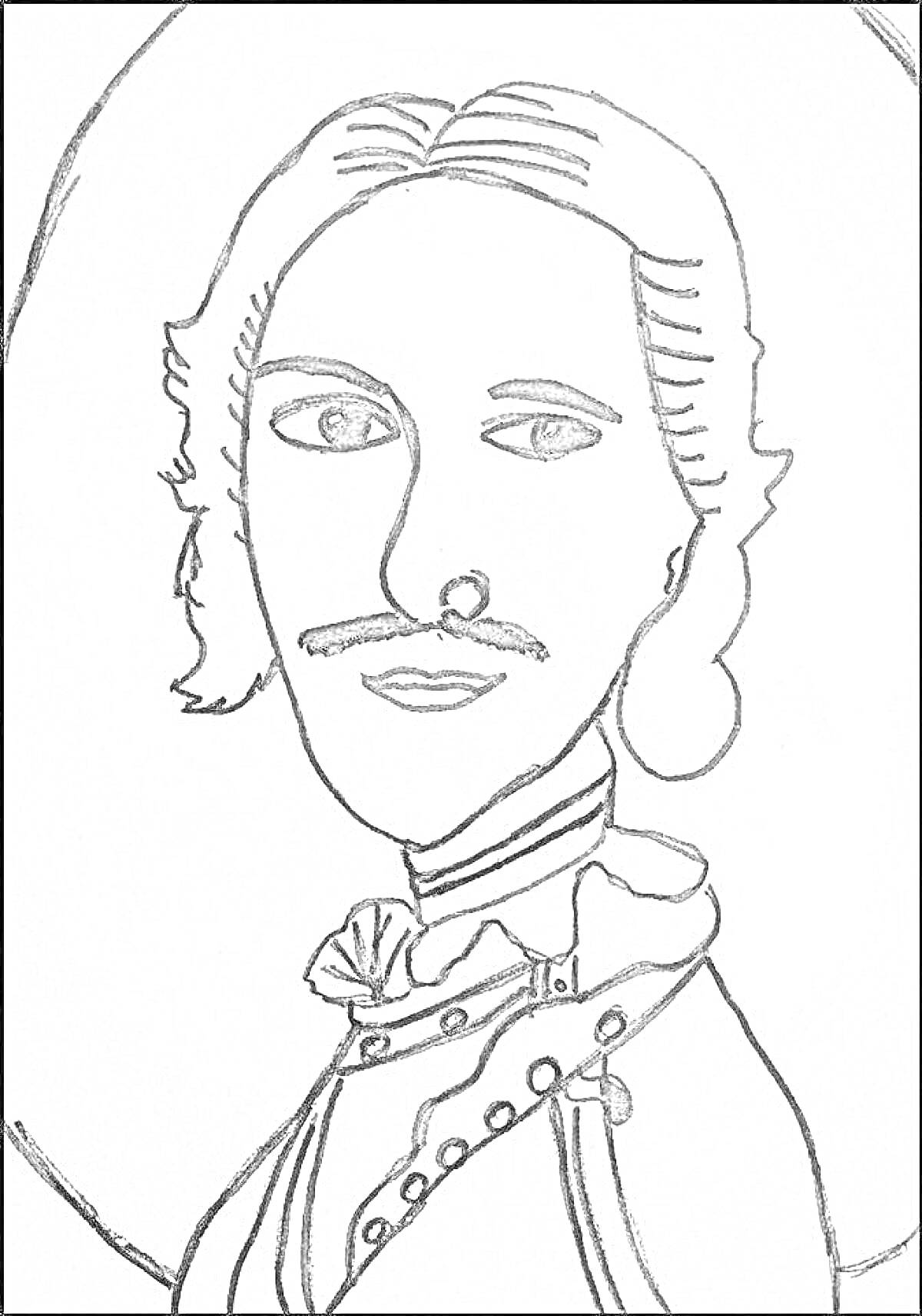 Раскраска Портрет Петра Первого в парадном костюме с орденом и булавкой