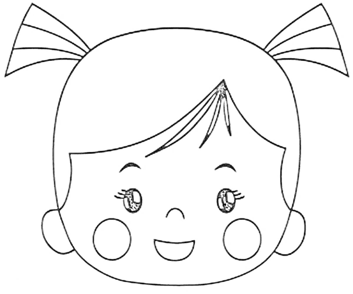 На раскраске изображено: Лицо, Девочка, Глаза, Ресницы, Волосы, Щеки, Рот, Улыбка, Хвост