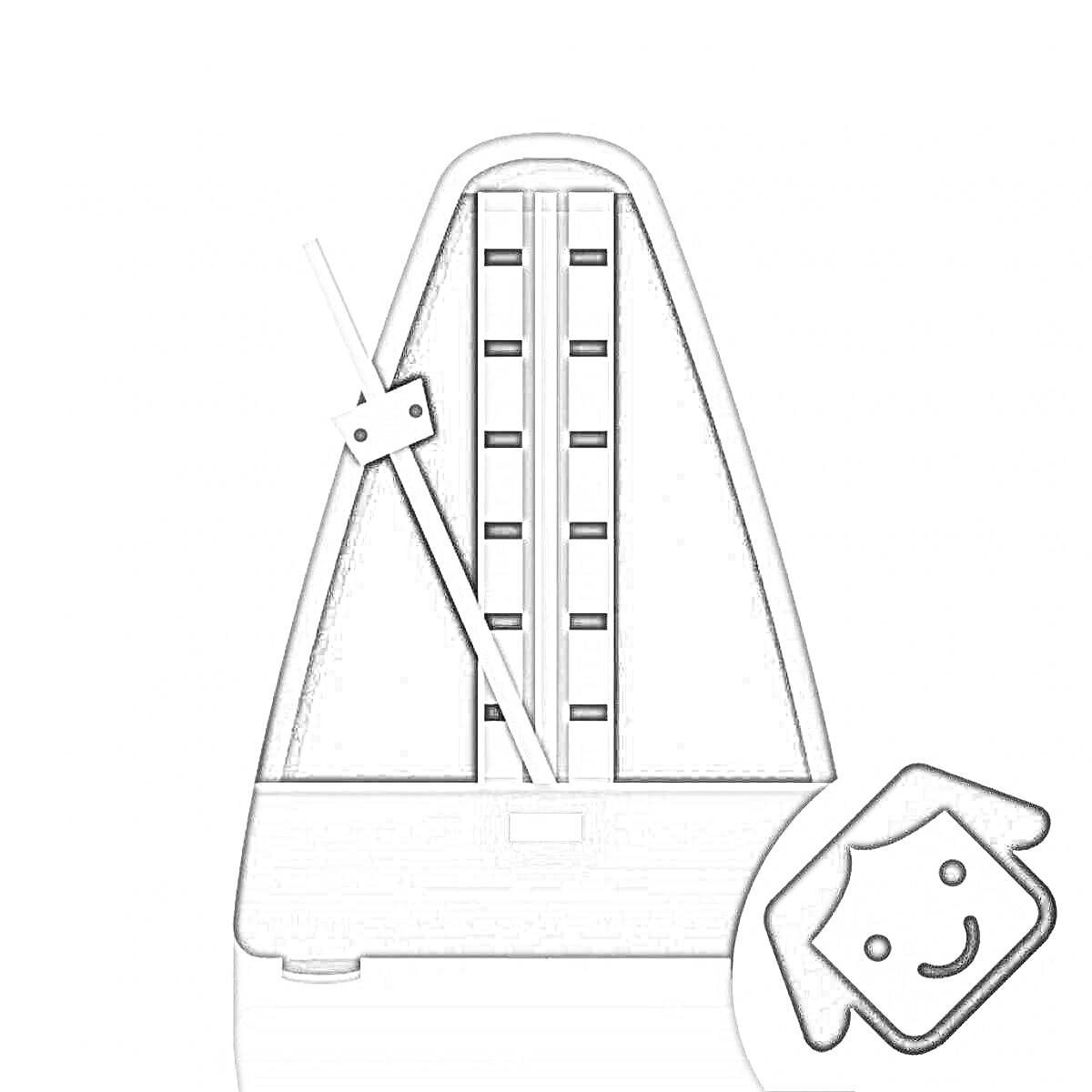 Метроном с маятником и улыбающимся пиктограммным лицом