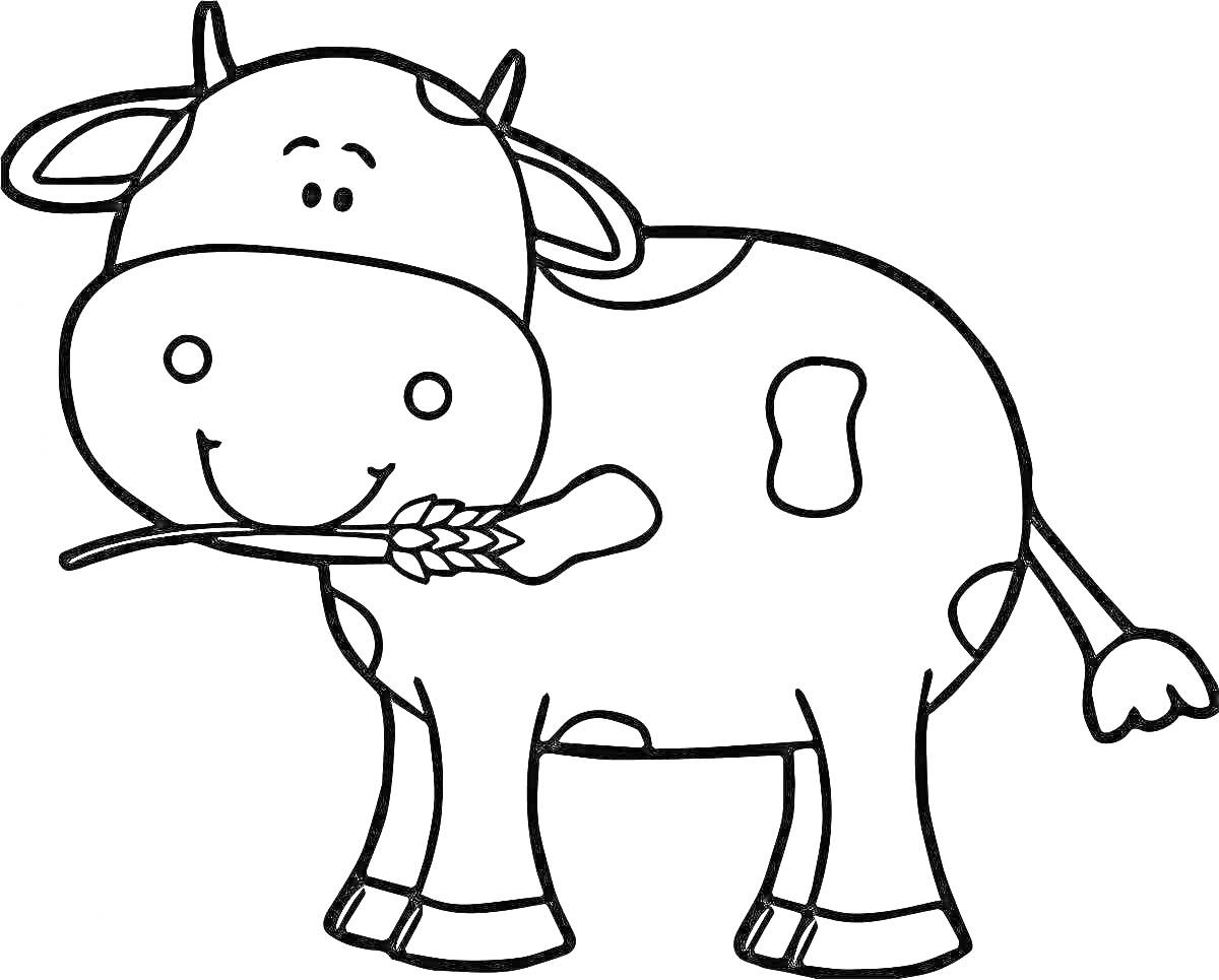 На раскраске изображено: Корова, Для детей, 3-4 года, Животные, Пастбище, Контурное изображение, Сельское хозяйство