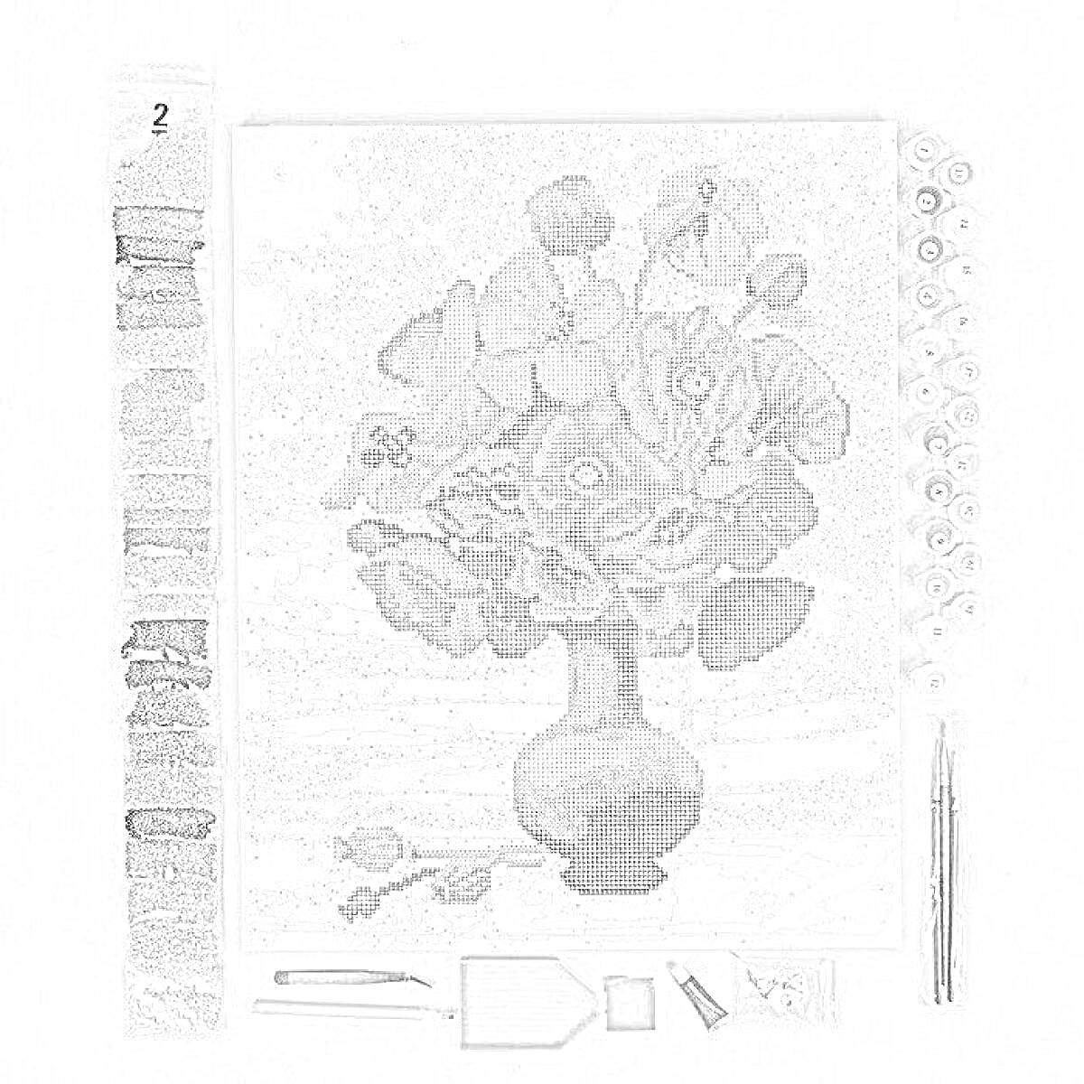 Раскраска Светофор алмазная 2 в 1 - алмазная картина с изображением вазы с цветами, включающая все необходимые элементы для изготовления