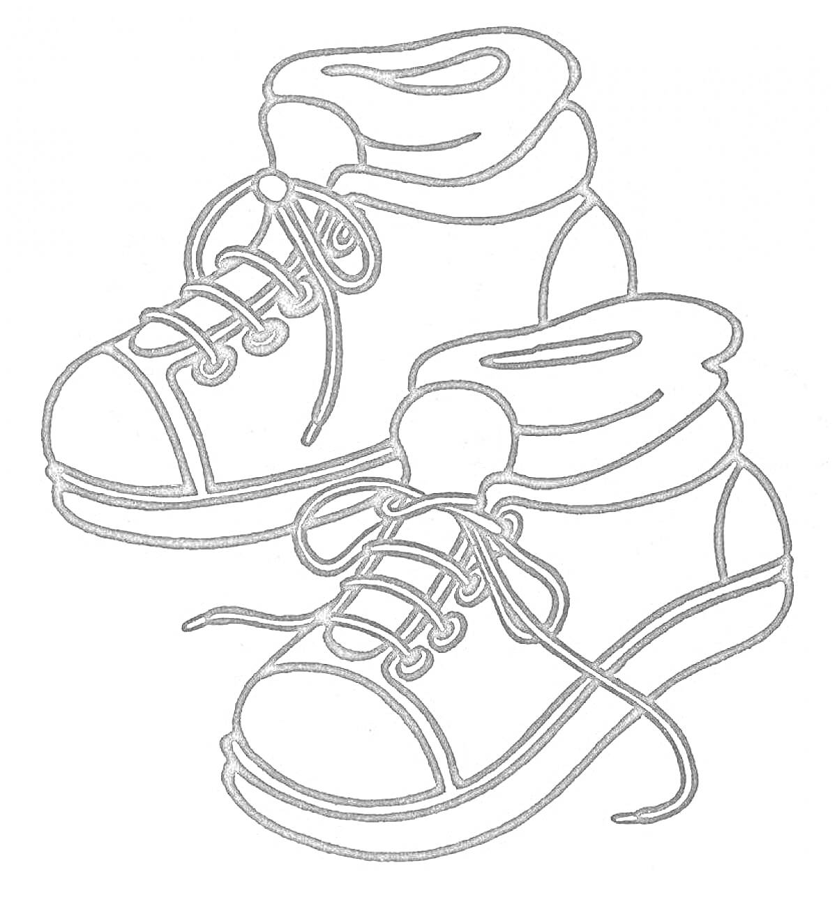 Раскраска Две ботинки с шнурками и манжетами
