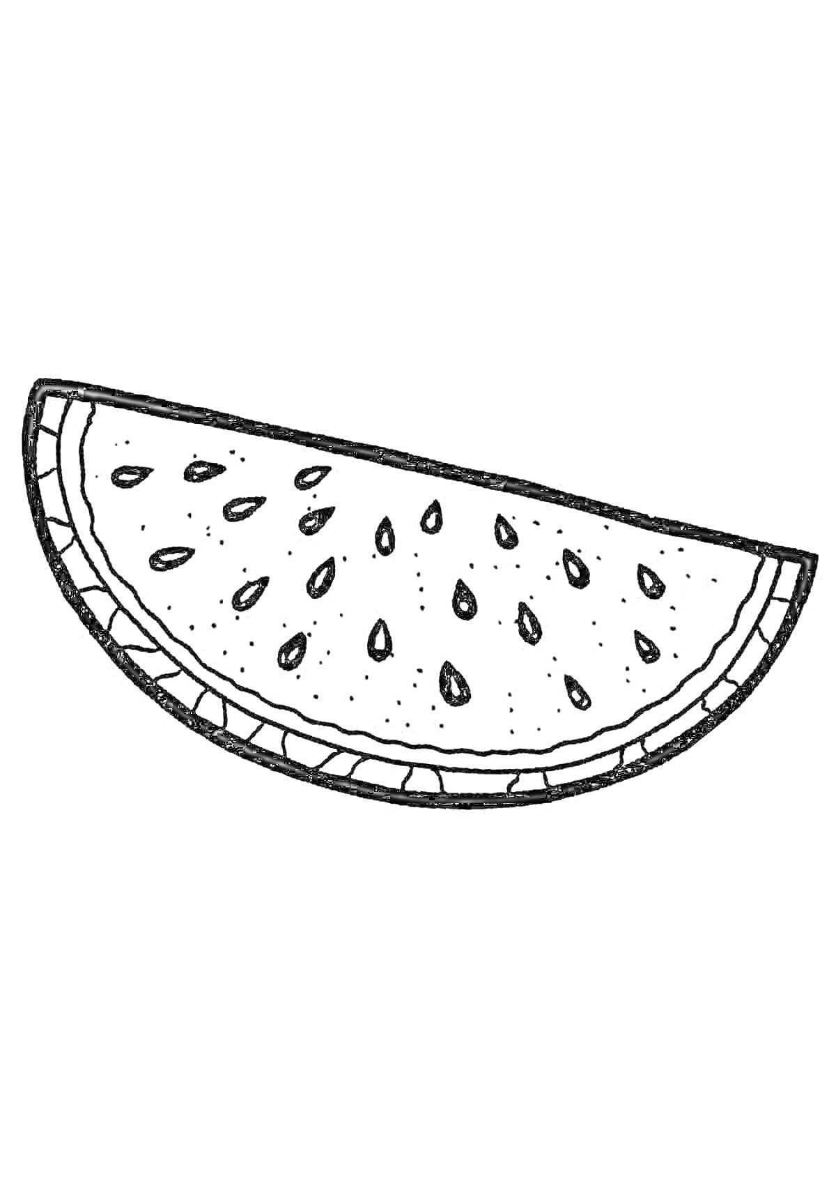 Раскраска Цветная раскраска с изображением ломтика арбуза с косточками для детей 4-5 лет