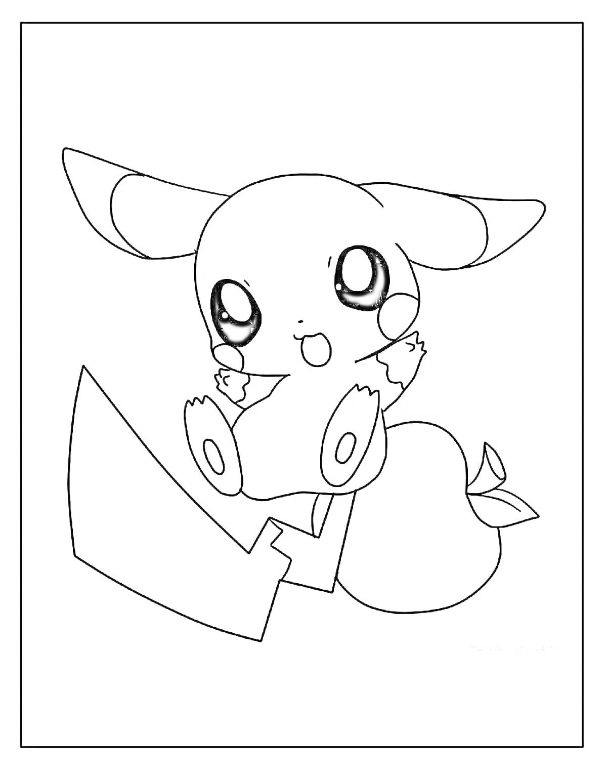 Раскраска Милый аниме-существо с большими ушами, круглыми глазами и крупным хвостом со стрелой