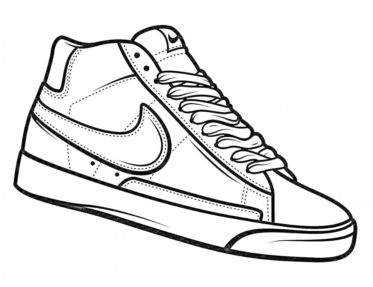 Раскраска Спортивный кроссовок Nike с логотипом и шнурками