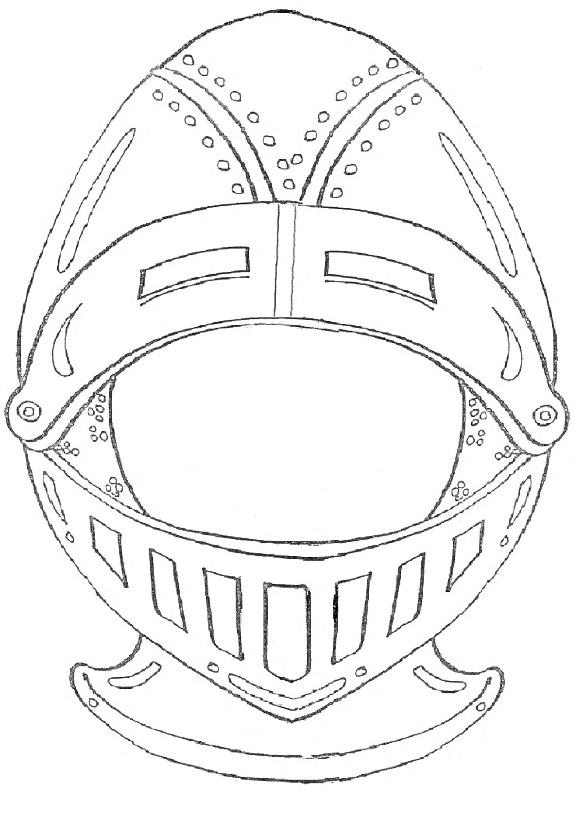 На раскраске изображено: Средневековье, Забрало, Заклепки, Защита, Рыцарский шлем