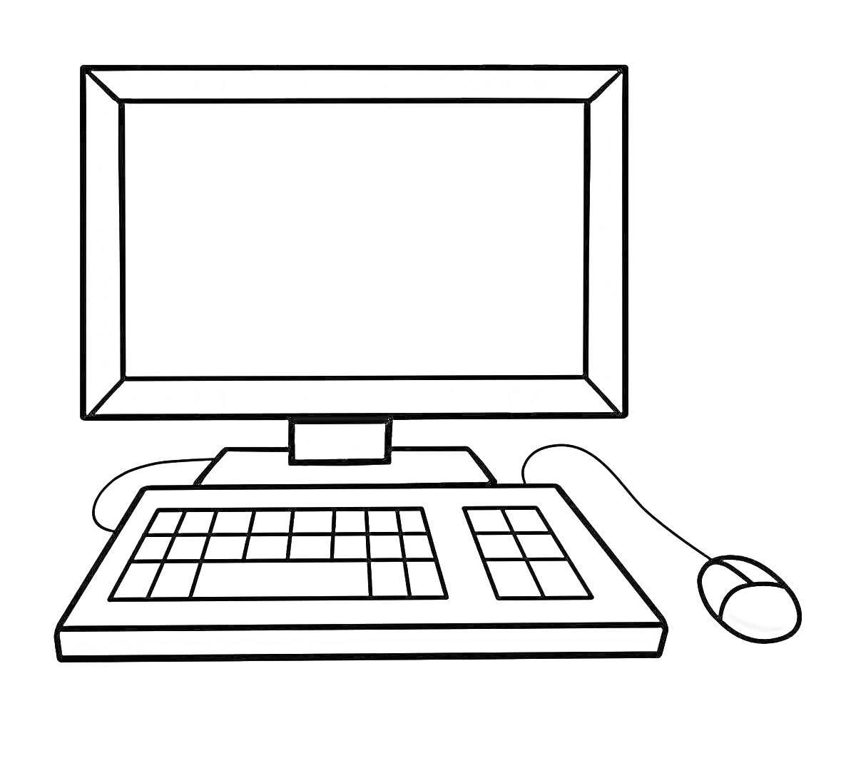 Раскраска Раскраска с компьютером: монитор, клавиатура и мышь