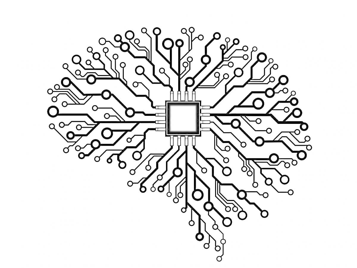 Раскраска Мозг из микросхем и цепей