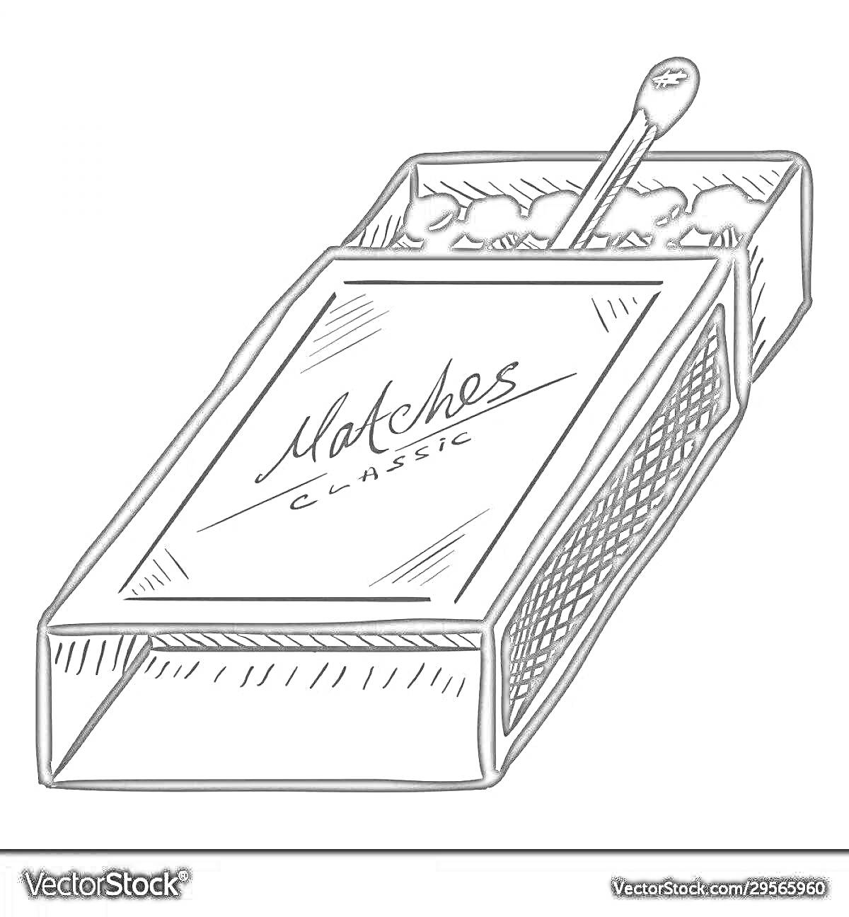 Раскраска Коробок спичек с крышкой, одна спичка выдвинута