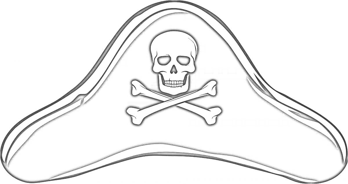 На раскраске изображено: Пиратская шляпа, Череп, Скрещенные кости, Пираты, Треуголка