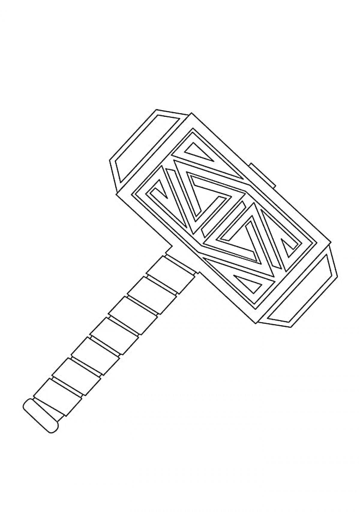 Раскраска Молот Тора с декоративными элементами на головке и рукоятью